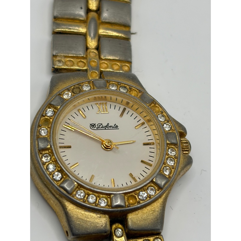 Dufonte Womens Gold Tone Silver Tone Crystal Bezel Watch Japan Movt - Picture 4 of 7